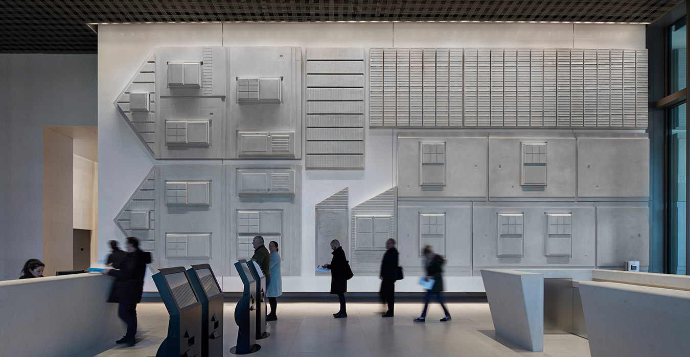 <p>The Embassy Consular Lobby features a monumental art installation by American artist Rachel Whiteread. Entitled <i>US Embassy (Flat pack house)</i>, the piece is a concrete casting of a typical 1950s American home.<small><br> &copy;Richard Bryant</small></p>